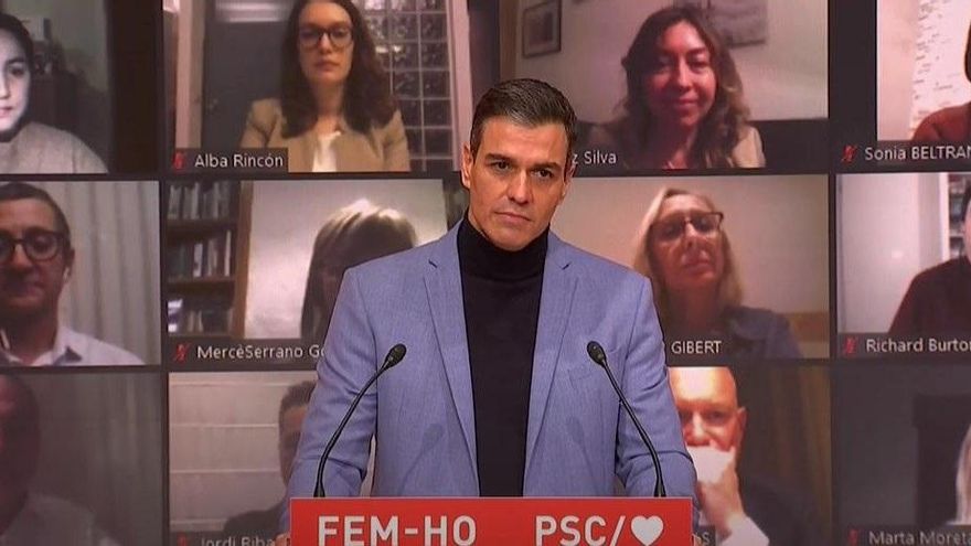 El presidente del Gobierno central, Pedro Sánchez, en el acto de inicio de campaña del PSC para el 14F