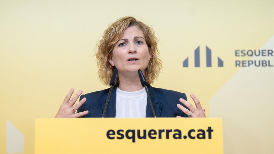 La portavoz de ERC, Raquel Sans, en una rueda de prensa desde la sede del partido, a 1 de julio de 2024