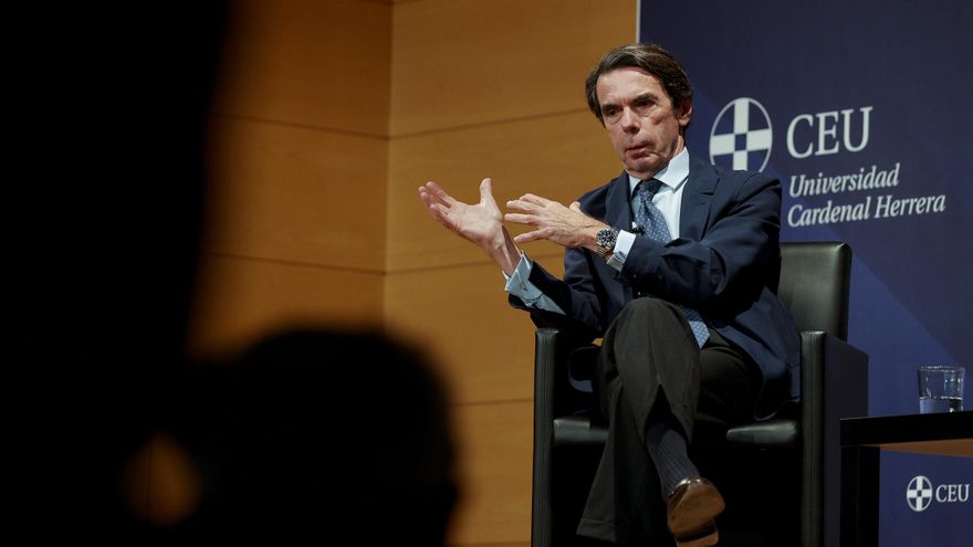 José María Aznar, durante la conferencia organizada por la universidad CEU Cardenal Herrera de València.