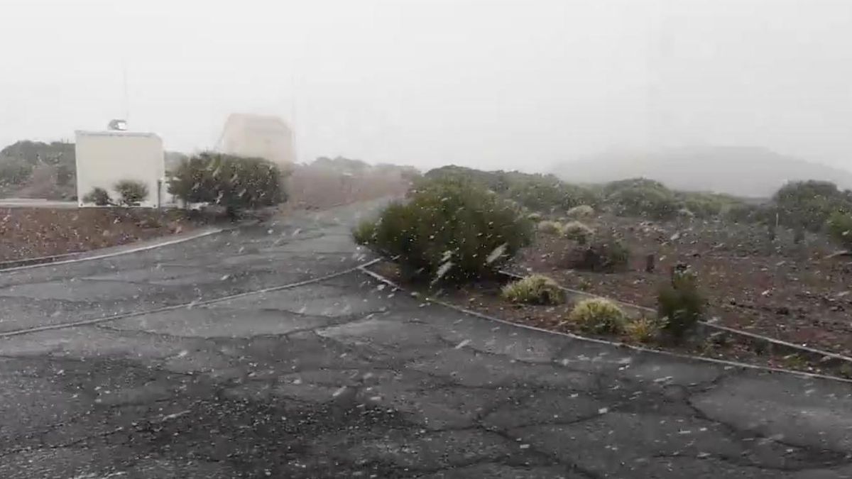 Copos de nieve en el Teide, este miércoles.