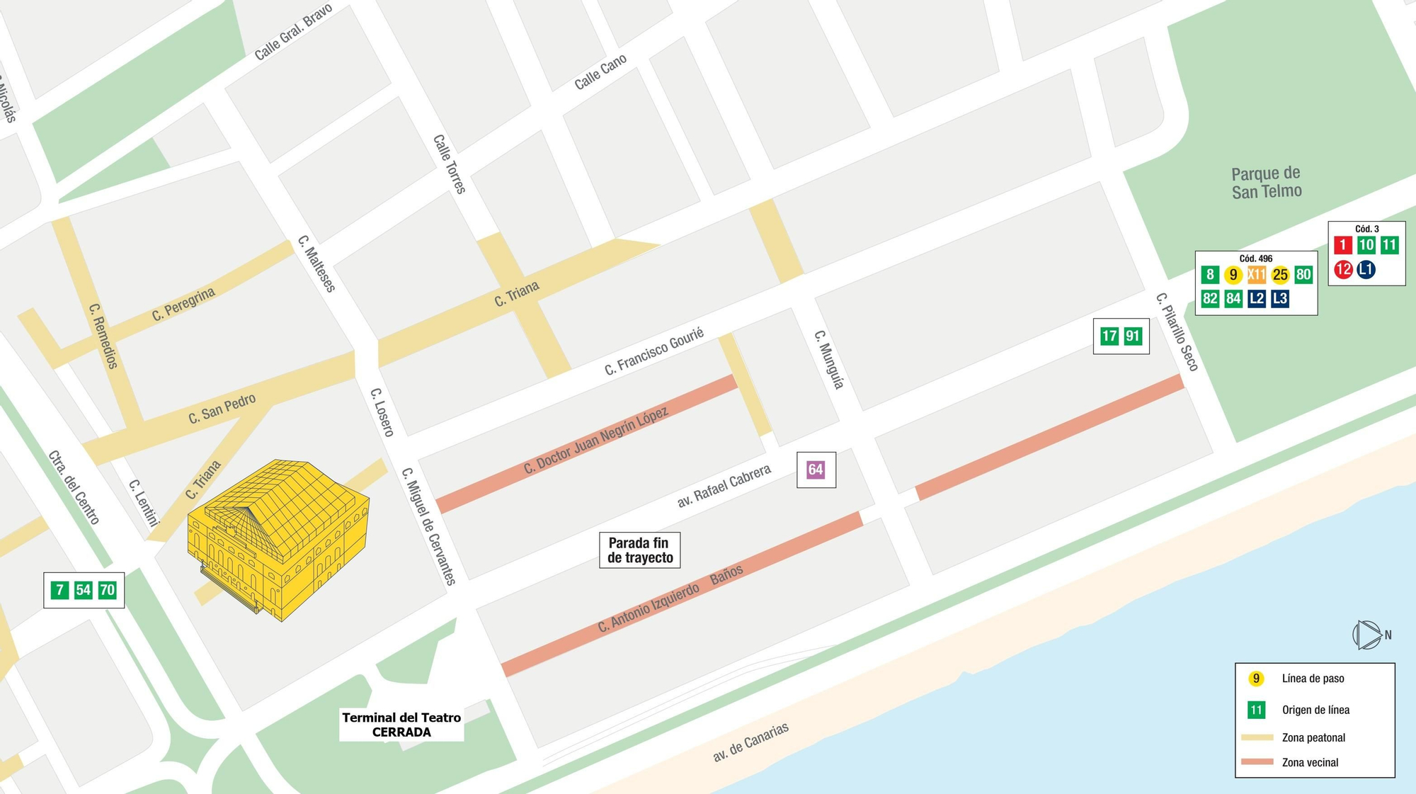 Nuevos servicios de Guaguas Municipales por el cierre de la terminal del Teatro.