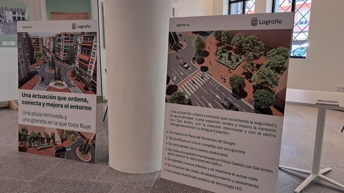 Paneles informativos para explicar a la ciudadanía cómo será la nueva rotonda de Vara de Rey en Logroño