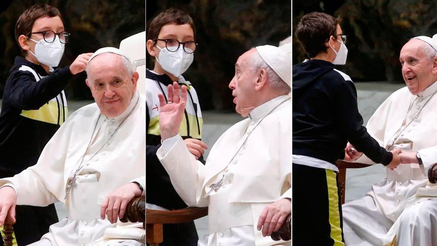 Un niño se convierte en protagonista de la audiencia del Papa de este miércoles.