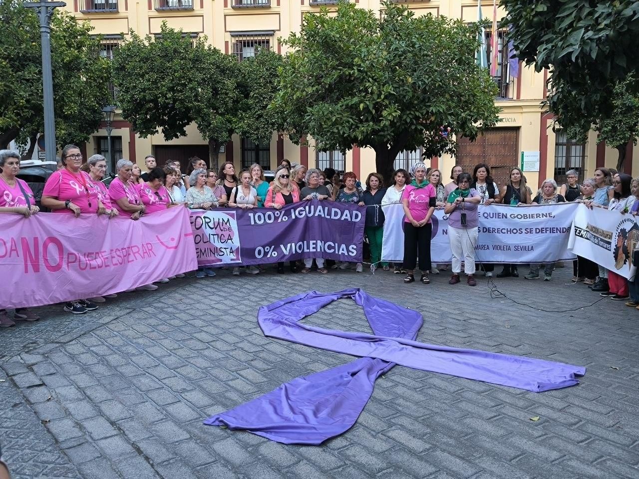 Concentración de Mareas Violetas en la plaza de la Contratación