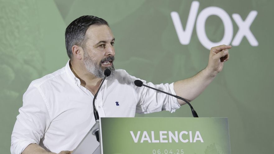 Santiago Abascal, en el mitin celebrado en Valencia el pasado 6 de abril. 