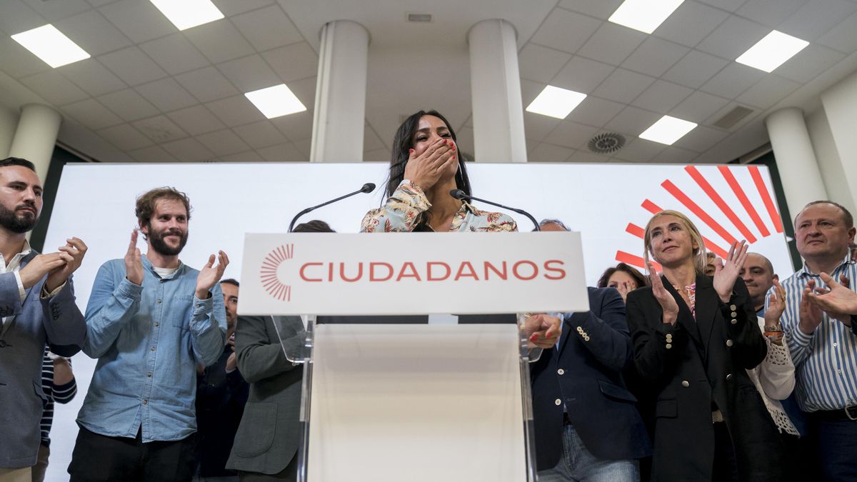 La candidata de Ciudadanos a la Alcaldía de Madrid, Begoña Villacís, comparece en una rueda de prensa durante  el seguimiento de la jornada electoral en la sede nacional de Ciudadanos, a 28 de mayo de 2023, en Madrid (España).