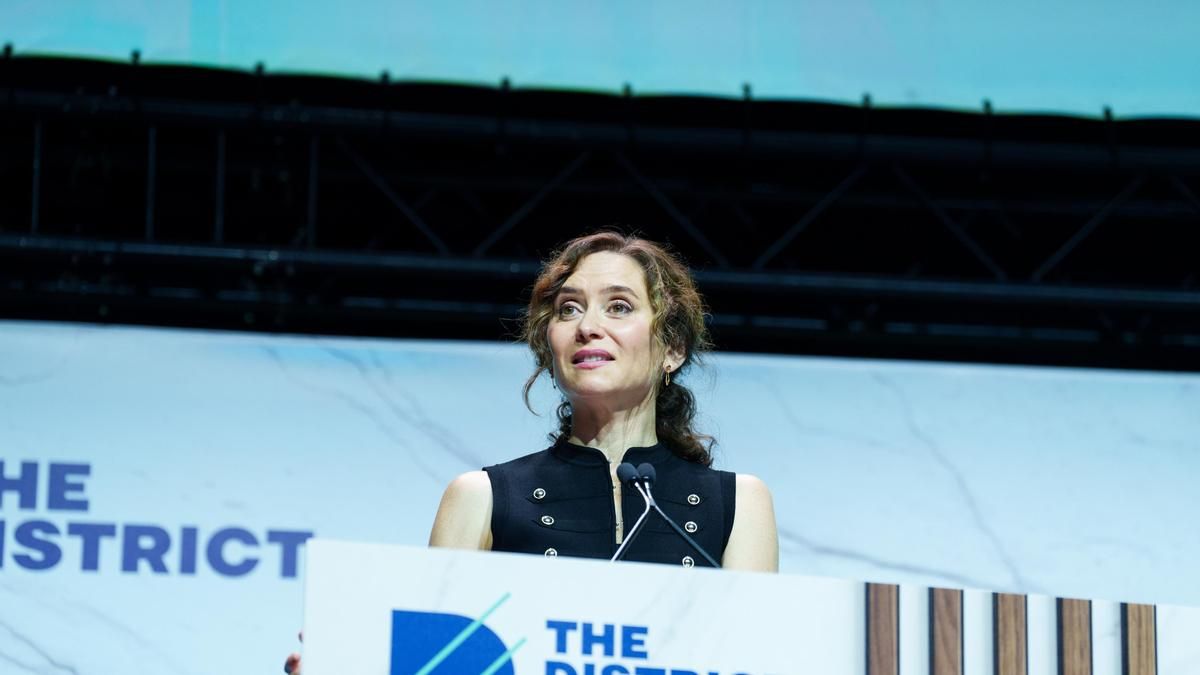 La presidenta de la Comunidad de Madrid, Isabel Díaz Ayuso, durante la inauguración de The District 2026, a 22 de septiembre de 2026, en Madrid (España).