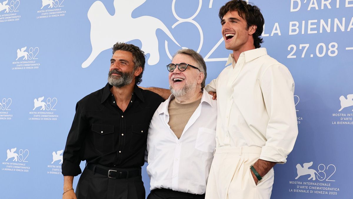 Oscar Isaac, Guillermo del Toro y Jacob Elordi en Venecia presentando 'Frankenstein'
