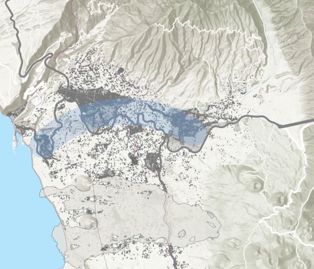 Esquema de la franja que engloba los núcleos de población principales de El Paso, Los Llanos de Aridane y Tazacorte. EDVINA BARRETO