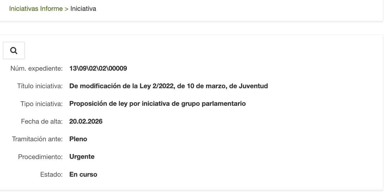 Ficha de la tramitación urgente de la reforma de la ley de Juventud
