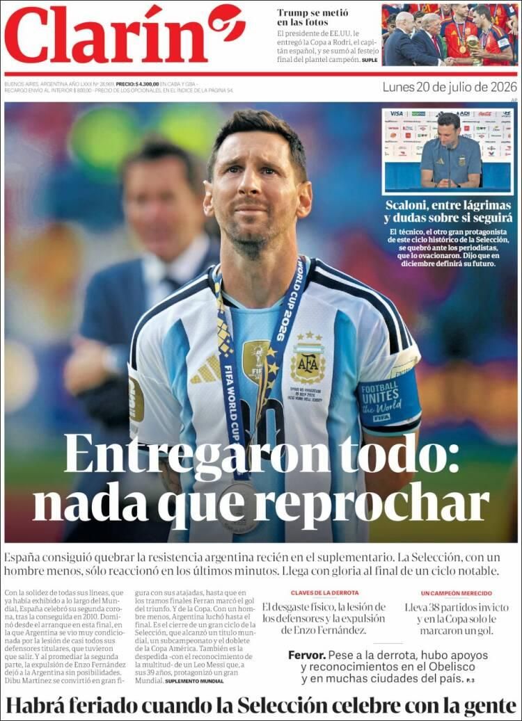 Las lágrimas de Messi y el título de España, en las tapas de los diarios del mundo