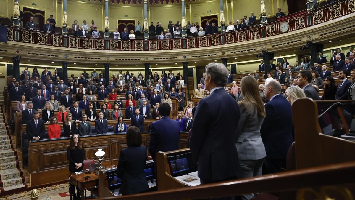Los diputados guardan un minuto de silencio este miércoles en el Congreso.