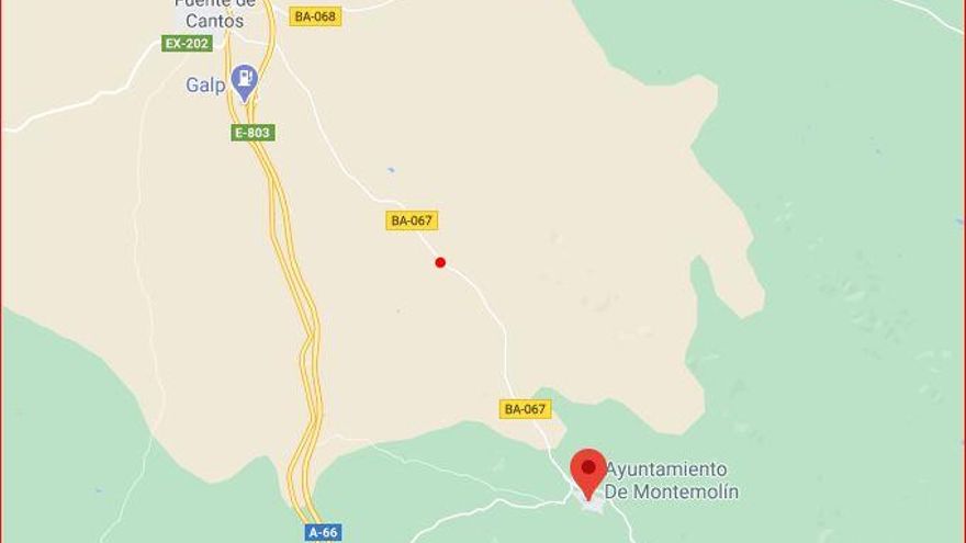 Carretera afectada entre Fuente de Cantos y Montemolín