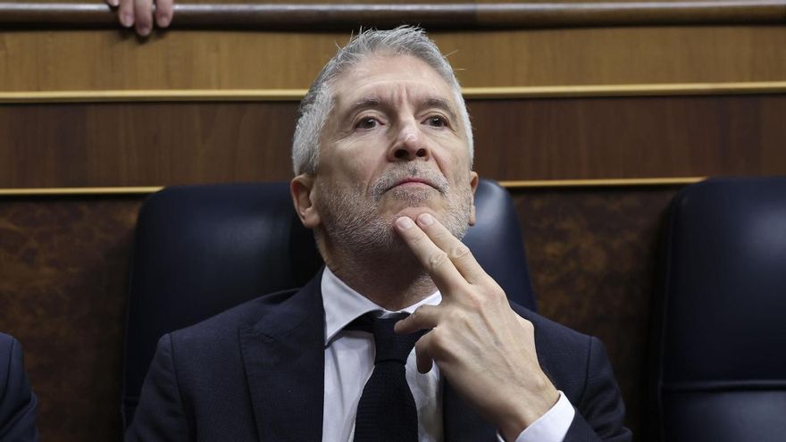 El ministro del Interior, Fernando Grande Marlaska, a su llegada a la sesión de control celebrada este miércoles en el Congreso.