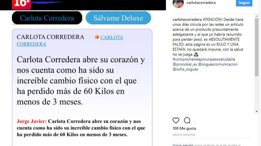 Carlota Corredera denuncia una estafa con su nombre