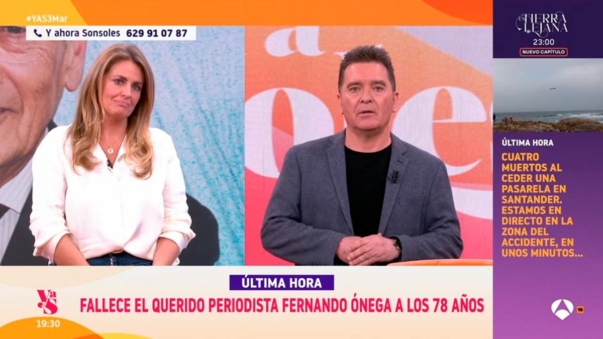 'Y ahora Sonsoles' informa en directo del fallecimiento de Fernando Ónega, sin la presentadora y con el equipo conmovido