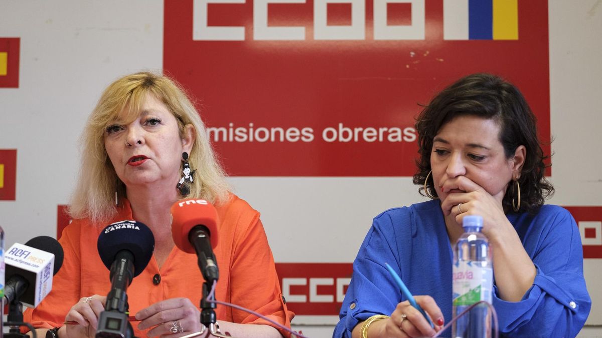 La vicepresidenta de la Federación Sindical Europea del Transporte, Juana Olmeda (i), y la secretaria general de la organización, Livia Spera (d), mantuvieron este viernes una reunión con el consejero de Obras Públicas del Gobierno de Canarias, Sebastián Franquis, para expresarle su preocupación por las presiones de las empresas para que se suprima o alivie el uso del tacógrafo en las islas