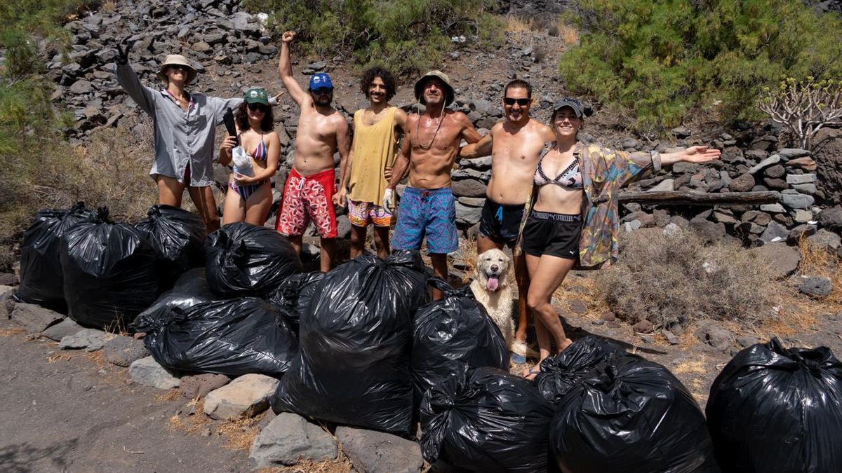 Bags of trash collected at La Guancha Beach.