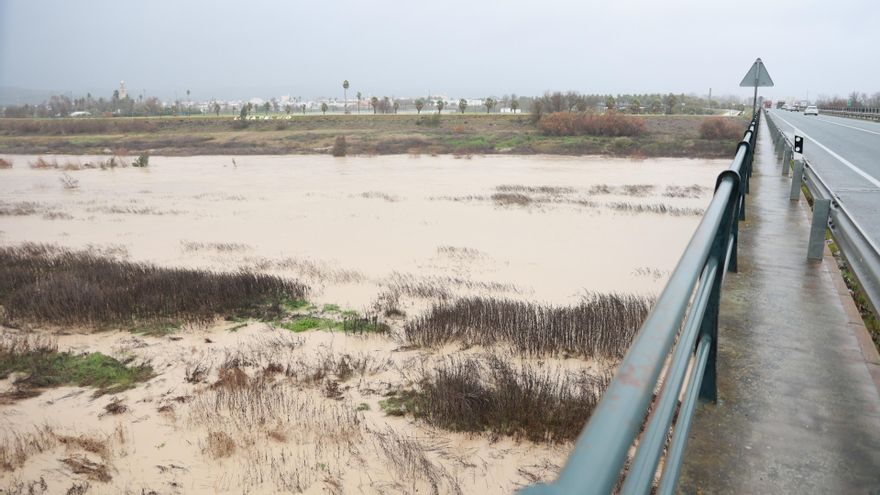 El Guadalquivir, a su paso por la localidad sevillana de Lora del Río por los efectos de la borrasca Joseph.