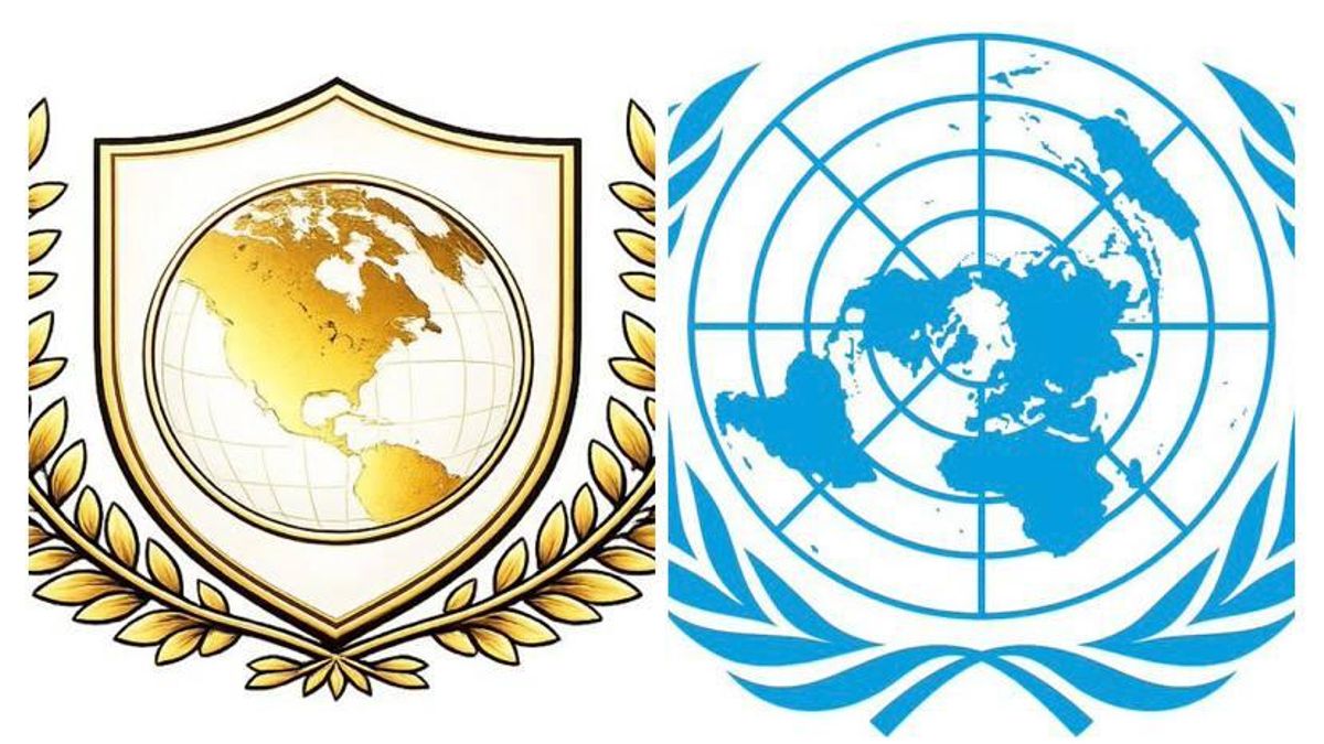 El logo de la Junta de Trump, de la que dice que podrá servir para gestionar negocios en  diferentes territorios. Tiene dos ramas de olivo, como el símbolo de la ONU, pero este es dorado y, en vez del mundo, aparece solo parte de América