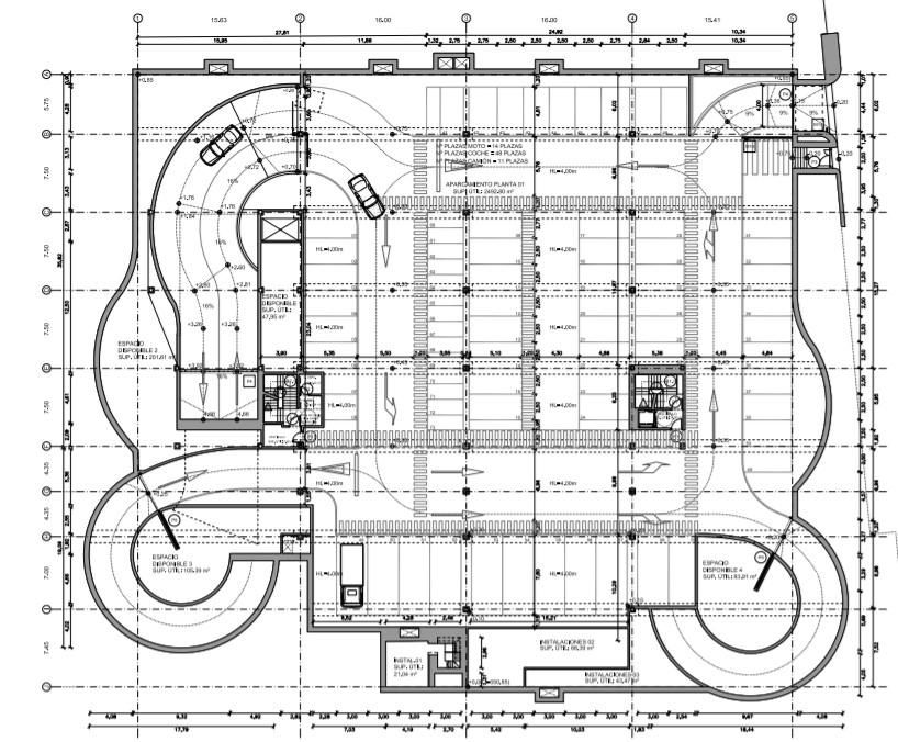 Distribución de la planta -1 del aparcamiento del Carmen