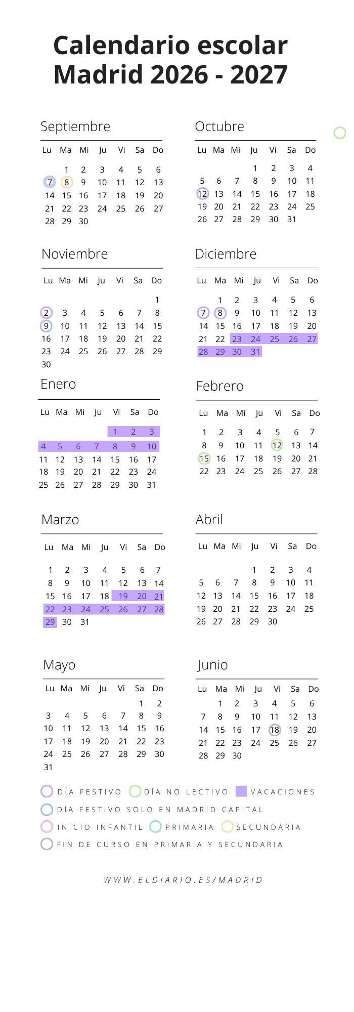 Calendario Escolar Madrid 2026 -  2027