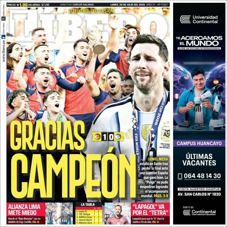 Las lágrimas de Messi y el título de España, en las tapas de los diarios del mundo