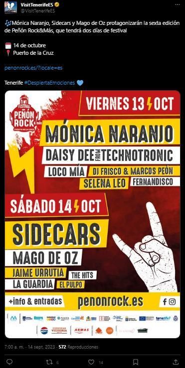 Contenido con más interacciones en Twitter sobre los conciertos de Mónica Naranjo en Canarias