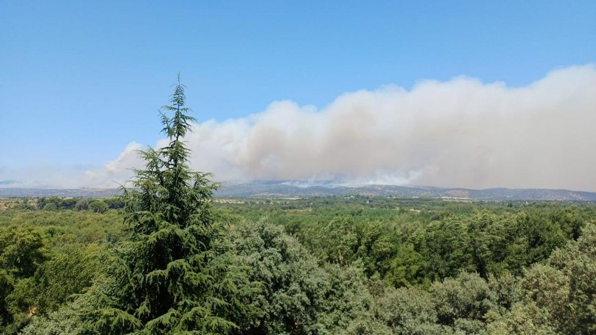 Incendio de Villa del Prado y el de Burgohondo desde Calalberche (Toledo), este viernes