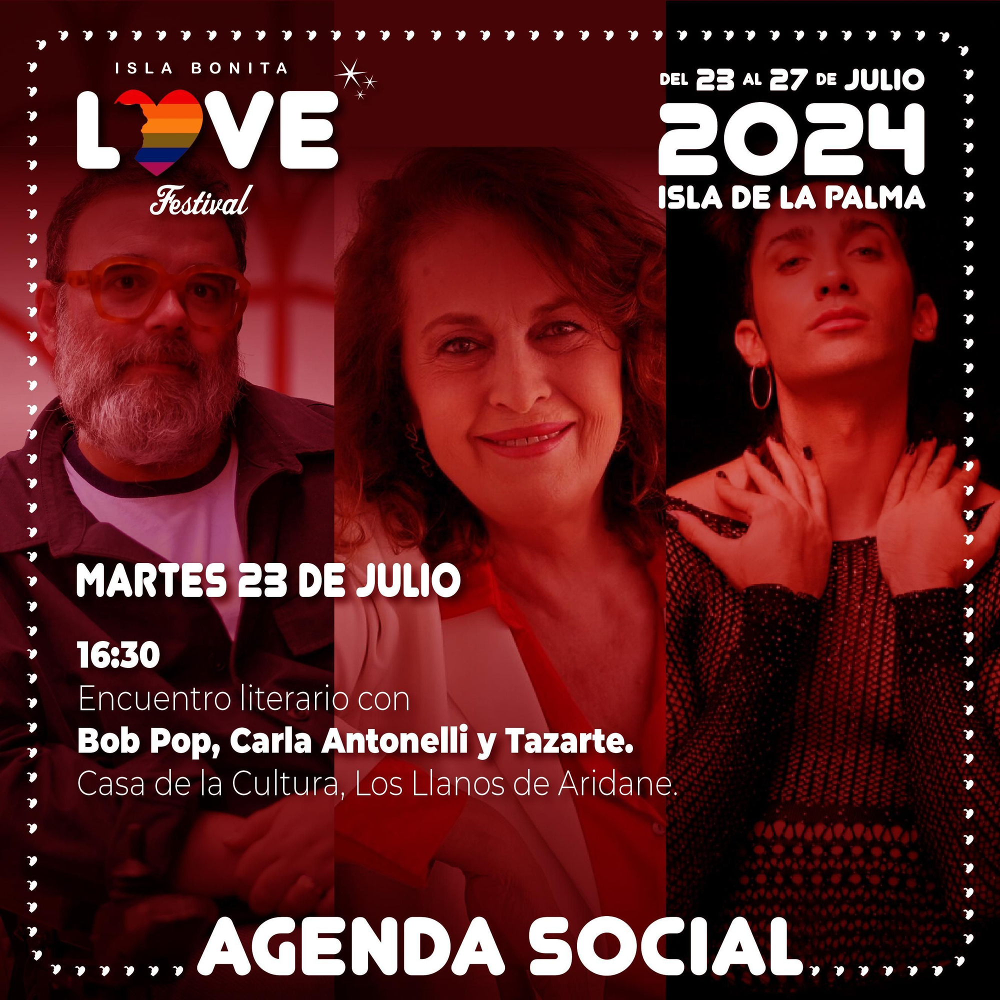 Cartel encuentro literario en el marco de actividades de la agenda social del Isla Bonita Love Festival.