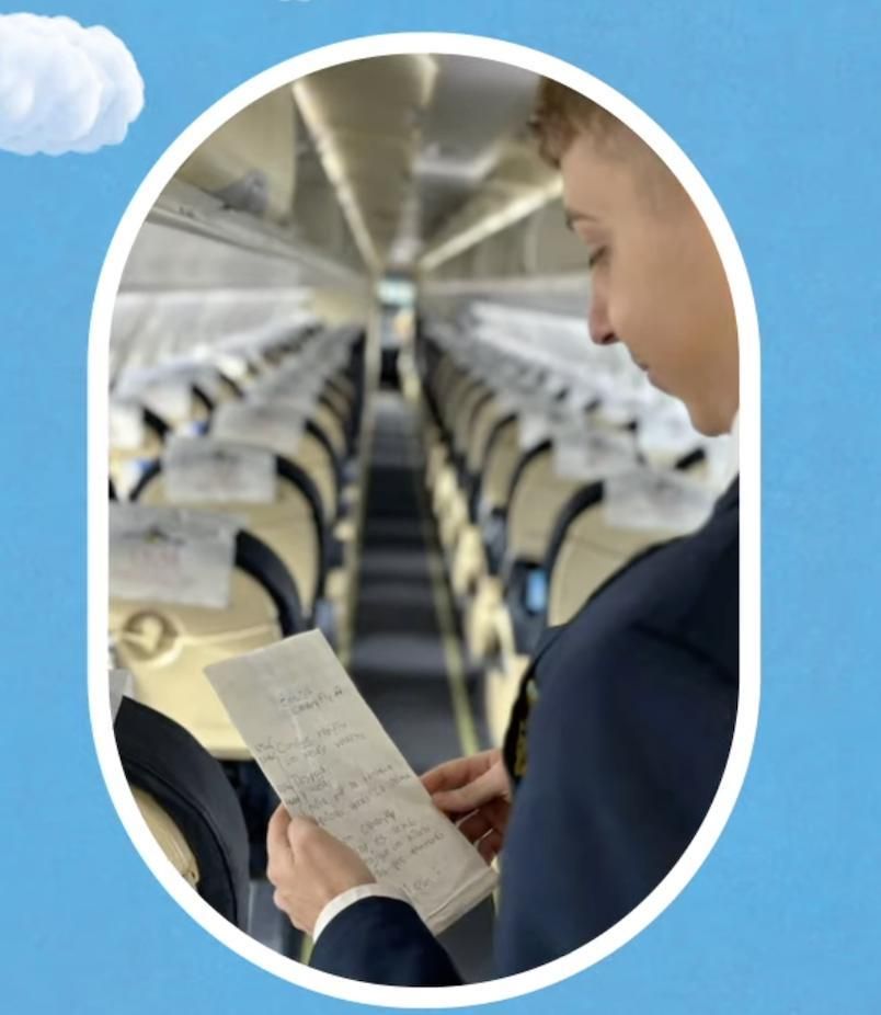 La carta escrita por la niña en una bolsa de mareo.