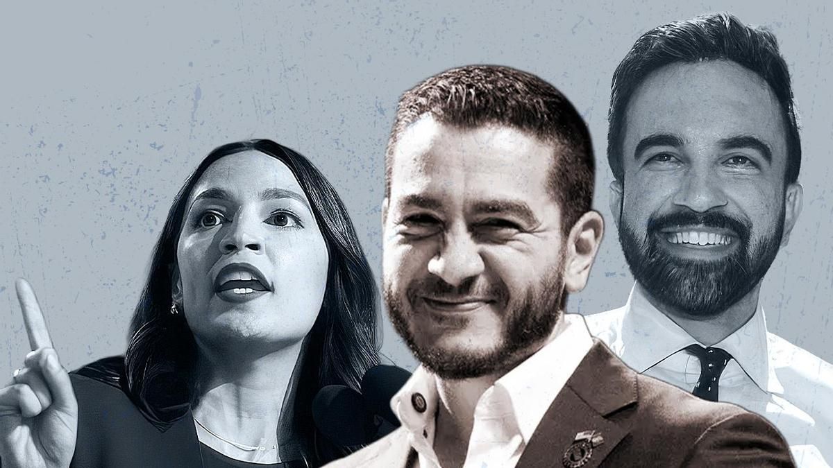 Desde la izquierda, Alexandria Ocasio-Cortez, Abdul El-Sayed y Zohran Mamdani.