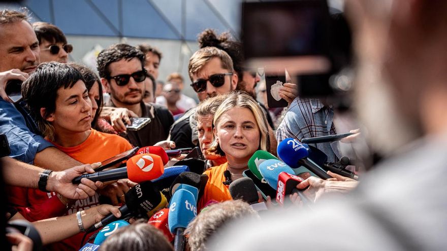 La portavoz del Sindicato de Inquilinas de Madrid Valeria Racu este martes en la Puerta del Sol.