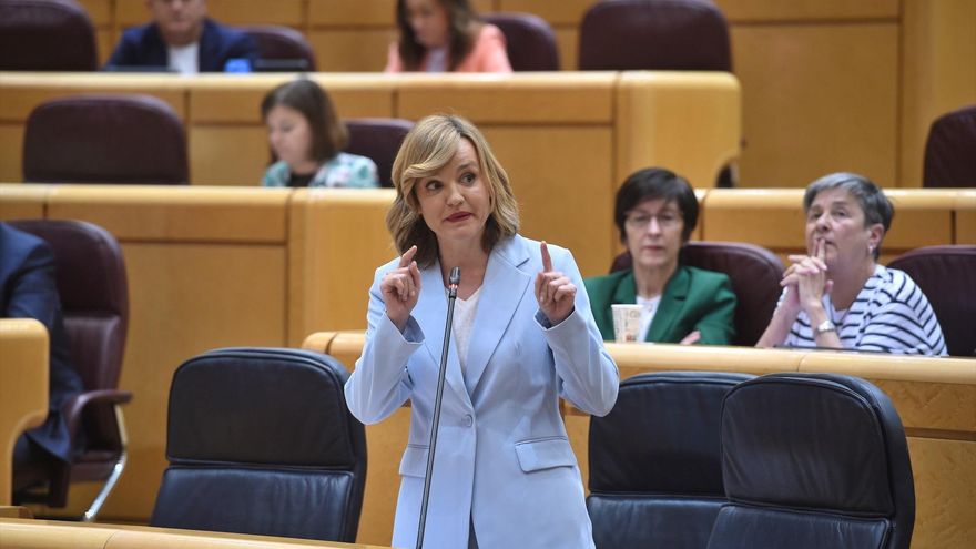 La ministra de Educación, Formación Profesional y Deporte, Pilar Alegría, durante la sesión de control al Gobierno, en el Senado, el 4 de junio de 2024.