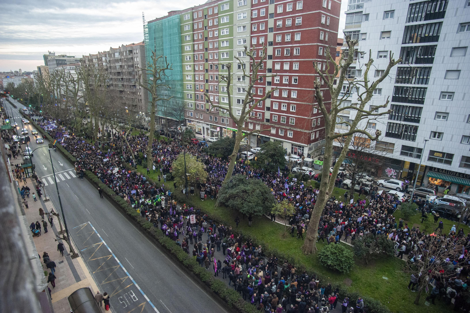 Decenas de miles de personas han colapsado el centro de Santander durante la manifestación del 8M. | BUBY REY