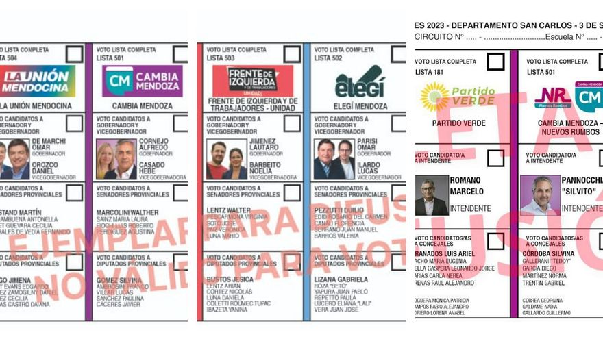 Así son todas las boletas únicas para votar en Mendoza a gobernador, senadores y diputados provinciales, intendentes y concejales, departamento por departamento