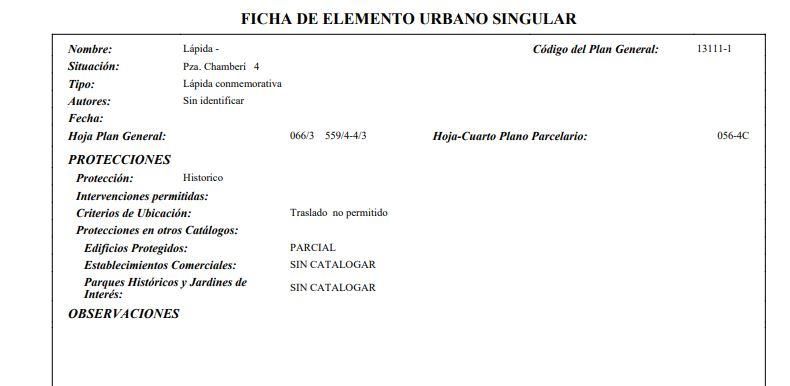 Ficha atribuida por MCyP a la lápida conmemorativa de Largo Caballero