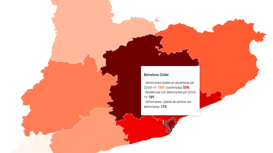 Mapa de afección de las residencias en Catalunya