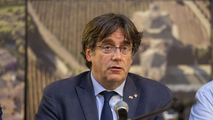 El expresidente de la Generalitat Carles Puigdemont, en una rueda de prensa a 25 de septiembre de 2021, en L’Alguer, Cerdeña (Italia).