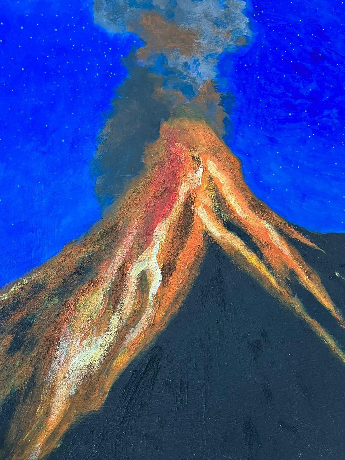El cuadro con arena del volcán que se sacará a subasta.