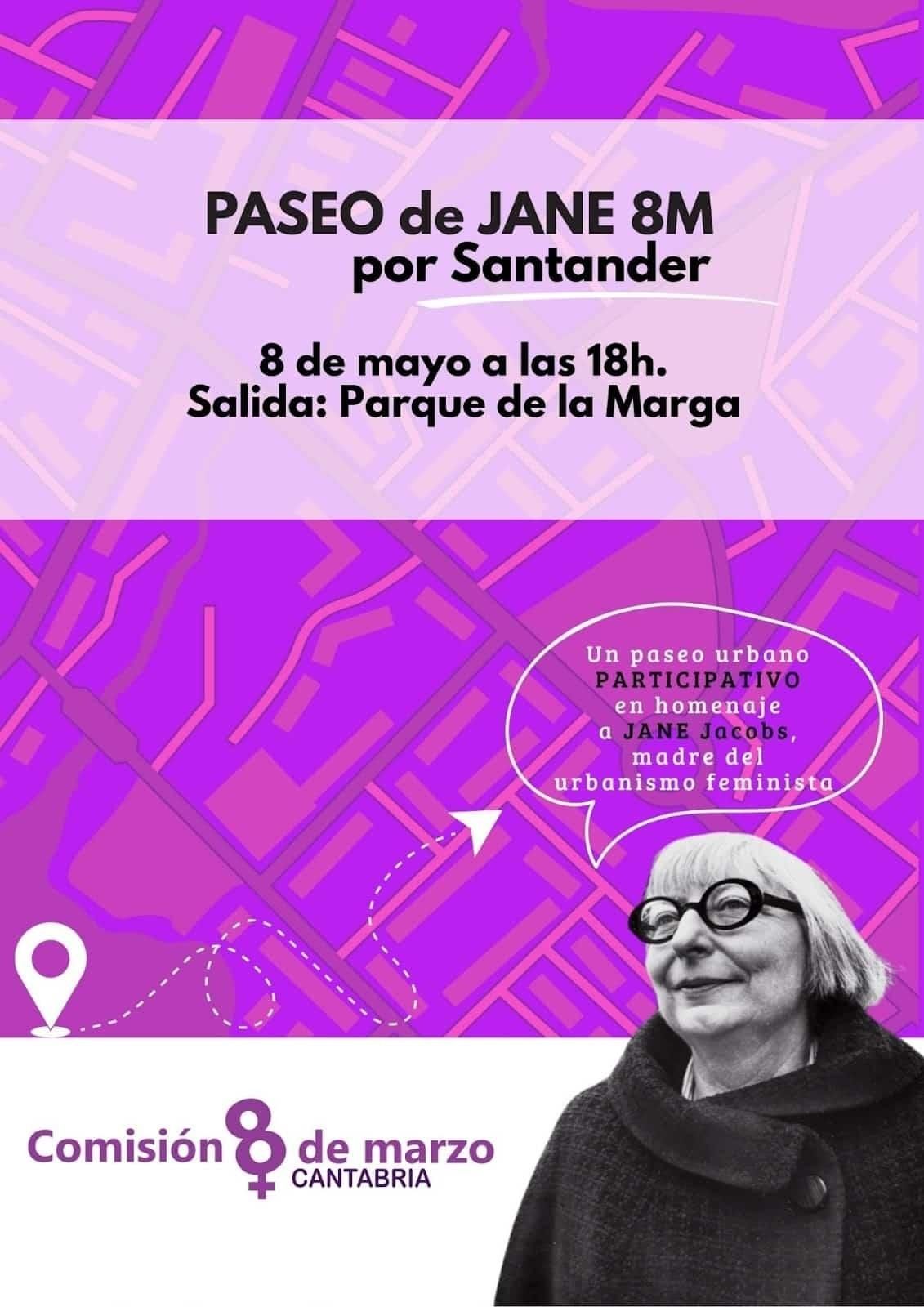 Cartel del paseo feminista organizado por la Comisión 8M en Santander.