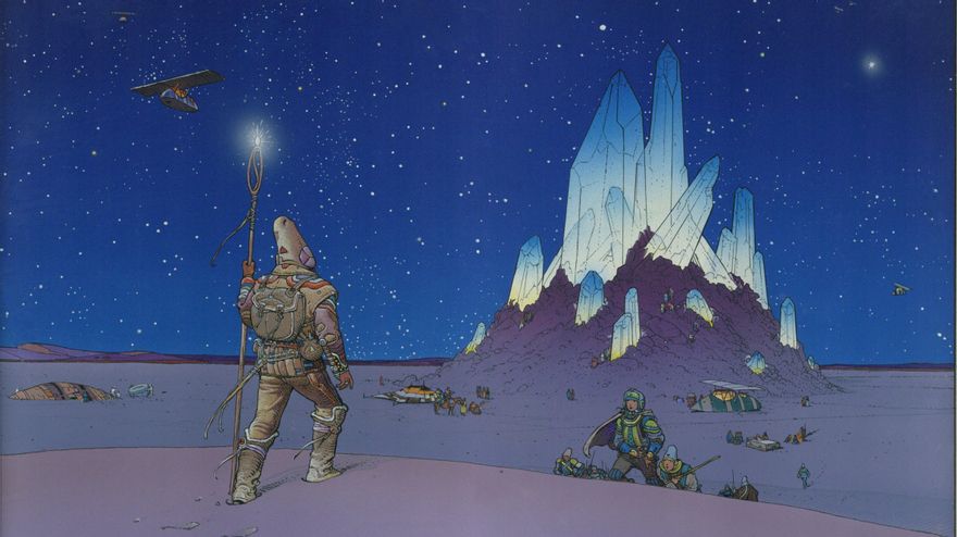Jean Giraud (Moebius). Cristal Majeur. Il·lustració, 1985. Tinta xinesa i acrílic sobre paper. 9e Art Références, París.