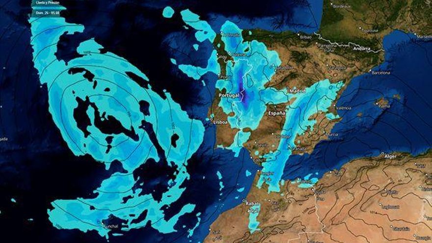 Una gran borrasca atlántica cargada de lluvia impactará este viernes en la península y Canarias