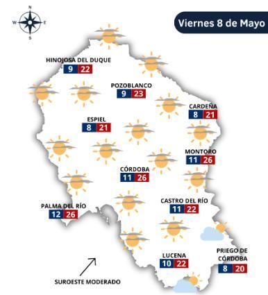 El tiempo en Córdoba el 8 de mayo