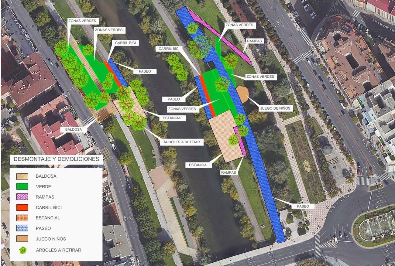 Las zonas de árboles que terminarán cortados según los planos del proyecto.