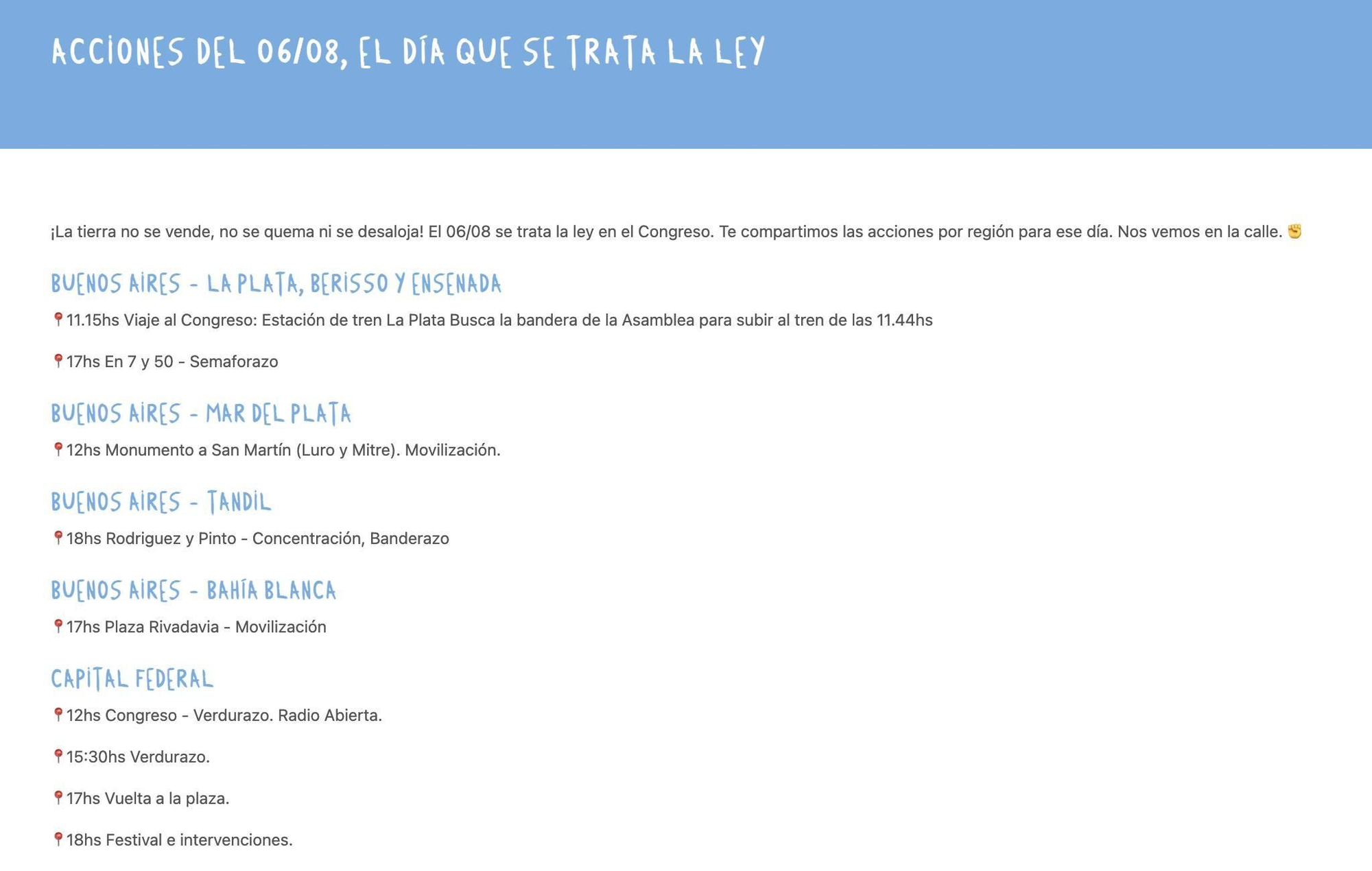 Algunas de las acciones para el próximo 6 de agosto en la plataforma "Ponete la camiseta".