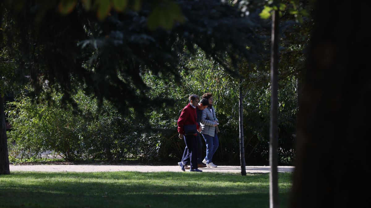 Unas personas pasean por una parque en Madrid
