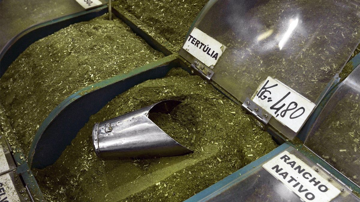 Yerba mate a la venta en el mercado público central de Porto Alegre, Brasil. En este país, a diferencia de Argentina, Paraguay y Uruguay, la yerba mate se consume molida más fina.