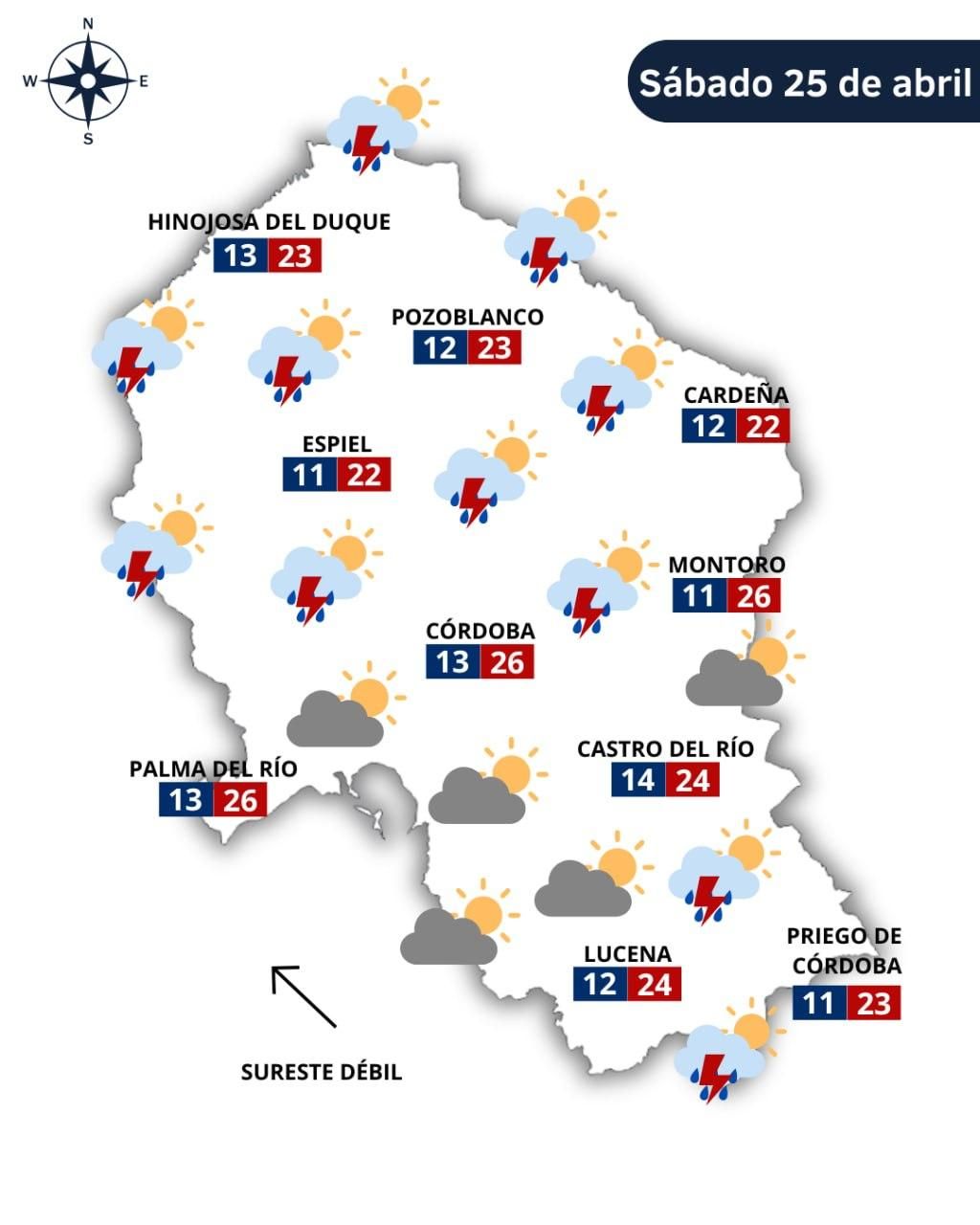 El tiempo en Córdoba el sábado 25 de abril
