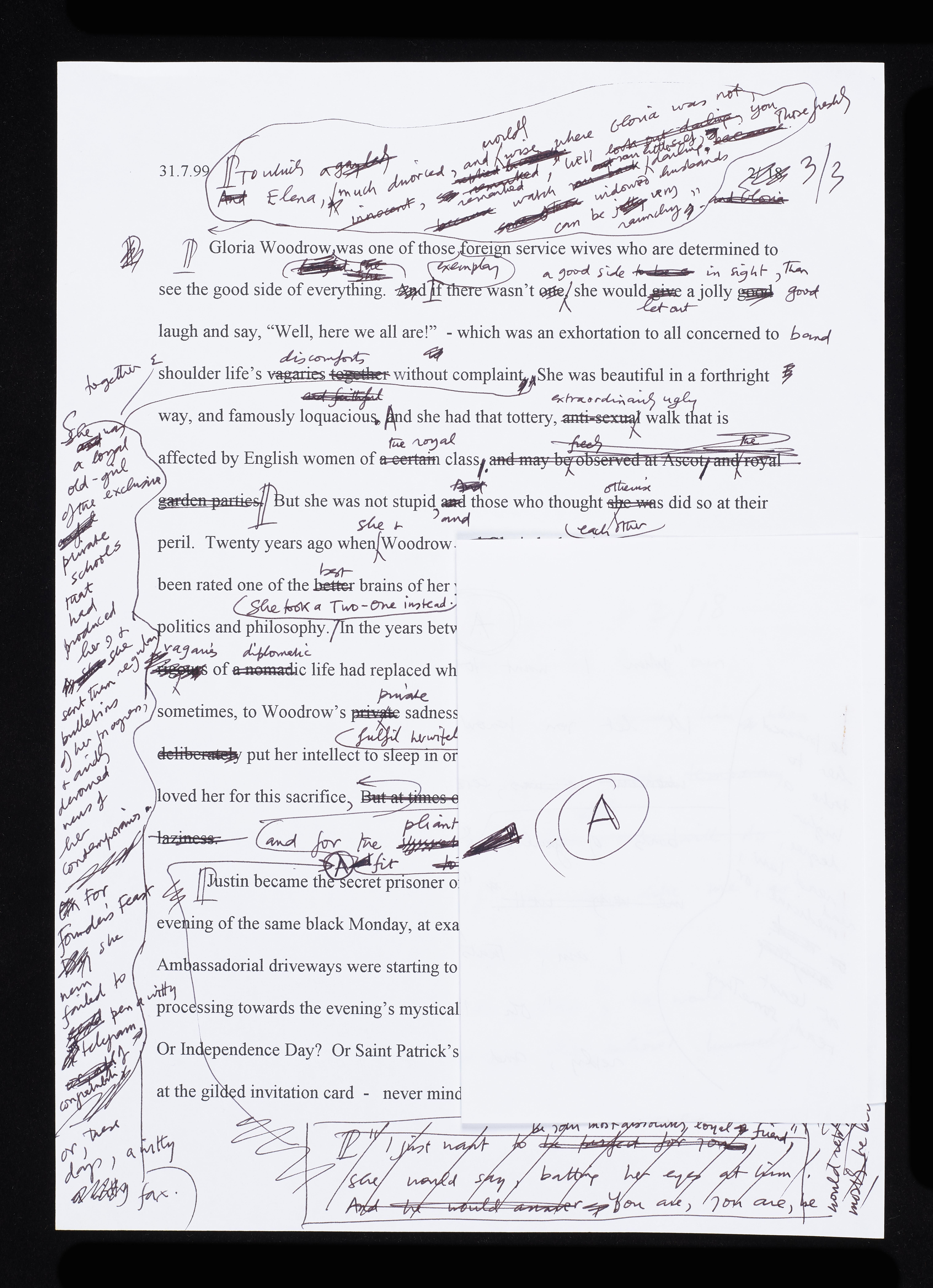 Un página del borrador de 'El jardinero fiel' con correcciones de John le Carré